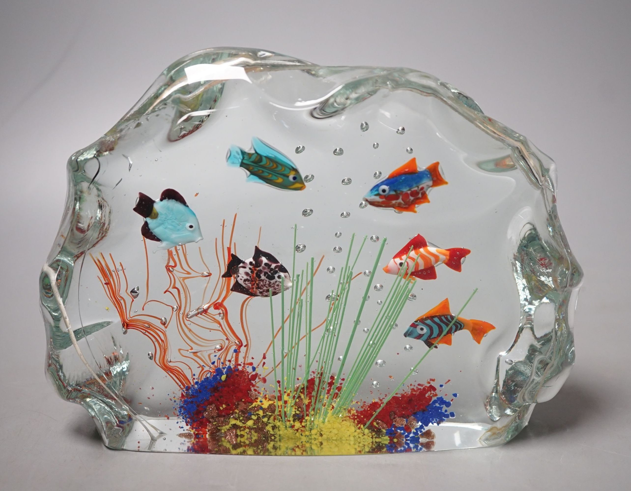 A Murano ‘fish aquarium’ lamp work glass paperweight, (unsigned) 20 cms diameter.